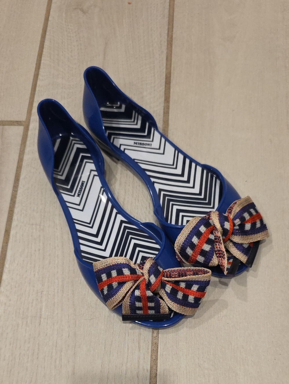MISSONI Italy Women's D'Orsay Jelly Flat Sandals in Electric Blue.